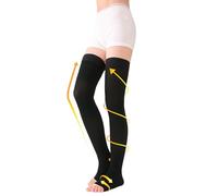TOFLY Medias de compresión hasta el muslo, puntera abierta, opacas, 20-30 mmHg y 30-40 mmHg, venas varicosas, hinchazón, edema, TVP, 30-40 mmhg, punta abierta, color negro, X-Large