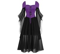 TOFOTL Disfraces de Vampiro Renacentista Vestido Vaquero Mujer Adulto Grim para Trajes Disfraz Halloween Punk Renacentista Mujer Vestido Fiesta Hechicera Guadaña Halloween 26-Morado S