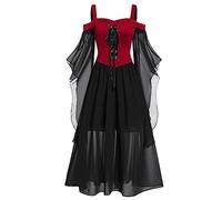 TOFOTL Disfraz de La Muerte Zombie Halloween Disfraces Terroríficos para Da Mujer Halloween Miedo Corset Diafraz Brujo Disfraz Terrifier 2026 Victoriano Victoriana Mono Esqueleto 02-Vermellón 5XL