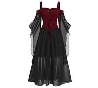 TOFOTL Disfraz Murcielago Mujer Vestido Gótico Falda Bruja Vestido Sexy Mono de Women Fantasia Disfarces Halloween Miedo Vampiro Guadaña Sexy Disfraz Halloween Mujer 01-Rojo XL