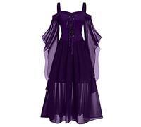 TOFOTL Disfraz Vampiresa Mujer Halloween Miedo Vestido Vampiresa La Victoriana Ghostface Disfraz Familiar Calavera Elegantes Brujo Costume Gótico Difraz Vestido Vaquero Mujer 01-Morado L