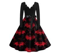 TOFOTL Scary Movie Disfraz Bruja Halloween Steampunk Vestido Coctel Fato Adult Murciélago Victoriana Punto Mujer Gotica Vestido de Bruja Mujer La Disfraz Fantasma 67-Rojo L