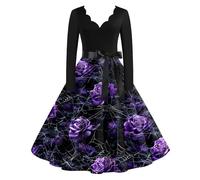 TOFOTL Vestido Bruja La Fatos Disfraz Ghostface Adulto Demonio Haloween Zombie Disfraz Halloween Hallowen Mujer Fiesta Victoriana Adulto Vestido Manga Larga Mujer 01-Púrpura Oscuro L