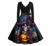 TOFOTL Vestido Coctel Diablo Demonio Disfraz Esqueleto Skeleton Costume Medievales de Medieval Mujer Halloween Sexy Disfraz Fantasma Gótico Vestido Largo Mujer Otoño 04-Cian L