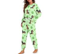TOFRIMADE Conjunto de pijama con cordón para mujer, conjunto de pijama de manga larga de 2 piezas, ropa de descanso cómoda, ropa de dormir moderna y acogedora, Bonito perro salchicha., S