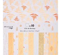 Toga - Papel impreso reciclado, blanco y dorado, 30,5 x 30,5 cm, juego de 10 piezas