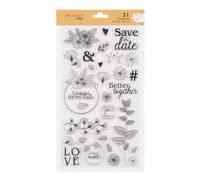 Toga - Sellos de silicona, transparente, Hojas de ginko, "Save the date", "Love", 17 x 31 cm