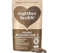 Together Complejo de hongos orgánicos 5 | Alta resistencia 10000 mg 20:1 doble extracto espectro completo | 100% cuerpos fructíferos | Garantizado 40% polisacáridos y 30% beta-glucanos, hericenonas |