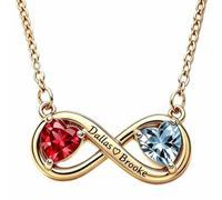 Together Forever - Personalized Couple Birthstone Infinity Necklace | Personalized 2 Heart Birthstones Names Infinity Necklace for Mom Wife Grandma and Beloved Women
