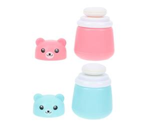 TOGEVAL 2 Cajitas de Polvos para Niño con Forma de Oso, Borla de Polvo Compacta para Viaje, Fácil de Transportar sin Fugas