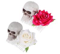 TOGEVAL 2 Pcs Horquillas Halloween Estilo Esqueleto y Rosa, Peinetas Prácticas para Fiestas y Ocasiones Obsequios