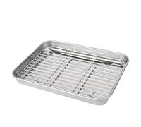 TOGEVAL 2 Piezas Bandeja Horno Rectangular Inoxidable con Rejilla Extraíble para Hornear y Escurrir Aceite Juego Resistente y Fácil de Limpiar Lavavajillas