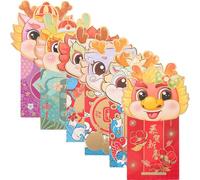 TOGEVAL 24 Piezas Sobres Rojos Chinos para Año con Diseño de Dibujos Animados Bolsillos de Dinero Suerte para Regalar para Fiestas y Ahorro de Dinero