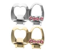 TOGEVAL 2piezas Brackets Dorados Forma De Corazón Joyería De Hip Hop Mangas Huecas y Brillantes De Circonita para Raperos Rejillas De Rapero