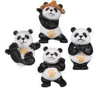 TOGEVAL 4 Figuras de Panda Miniatura de Resina para Decoración de Escritorio y Jardín Adorno de Panda de Dibujos Animados Set de 4 Piezas para Decoración Creativa Interior y Exterior