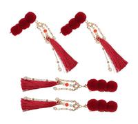 TOGEVAL 4 Pasadores Pelo para Niñas Estilo Chino con Pompones Rojos y Borlas Accesorios Cabello Festivos para Año Clips Decorativos para Peinados Tradicionales