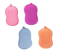 TOGEVAL 4 piezas Esponjas de Baño Infantil Forma de Maní Esponja Exfoliante Doble Cara para Ducha Colores Azul Morado Rosa y Naranja y Absorbente para