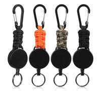 TOGEVAL 4 Piezas Llaveros Retráctiles Extensibles de Alta Resistencia Mosquetón y Cuerda para Llaves y Credenciales para Actividades al Aire Colores Negro y Naranja