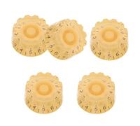 TOGEVAL 5 Piezas Perillas de Guitarra Eléctrica 18 Estrías, 5 Piezas, Perillas de Control de Volumen de Plástico Amarillo Claro Letras Negras, Accesorios para Guitarra Eléctrica, Ajuste de