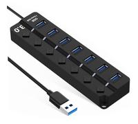 TOGEVAL Adaptador USB 3.0 De 7 Puertos Interruptores Individuales para Portátil, Concentrador Multipuerto USB Compatible, Transferencia De Datos Rápida para Oficina y Viaje, Color Negro