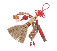 TOGEVAL Amuleto de Escoba Feng Shui Nudo Chino y Moneda Suerte, Colgante para Cuna de Ñiño, Mini Escoba Cerdas Suaves para Recién Nacido, Decoración Tradicional para Ambiente de Sueño