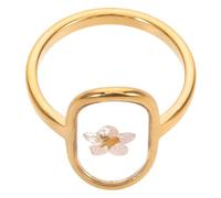 TOGEVAL Anillo Ovalado Chapado en Oro 18K Flores Secas Prensadas Anillo Floral Hecho a Mano de Acero Inoxidable Dorado Diseño Sencillo en Color Dorado Joyería Femenina para Uso Diario