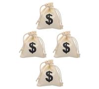 TOGEVAL Bolsa de Almacenamiento Cordón de Lona Beige Paquete de 4 Piezas Diseño Creativo de Símbolo de Dinero, Fácil de Llevar y Guardar, Adecuado para Fiestas y Dulces