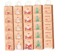 TOGEVAL Bolsas de Papel Navideñas Asas 25 Piezas Bolsas para Regalos de Fiesta Diseño de Santa Claus Muñeco de Nieve Árbol y Reno Tamaño Mediano Ideales para Navidad y Dulces
