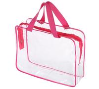 TOGEVAL Bolsas para Guardar Juguetes Infantiles 4 Piezas Grandes PVC Transparente Rosa con Cremallera y Bolsillos Laterales de Malla Organizador Portátil para Bloques Rompecabezas y