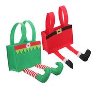 TOGEVAL Bolsas Reutilizables para Regalos Navideños 2 Piezas Diseño de Duende y Papá Noel Colores Verde y Rojo Ideales para Fiestas Navideñas Cumpleaños Infantiles y Bolsas de Dulces
