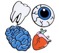 TOGEVAL Broches para Mujer 4piezas Creativos Formas de Cerebro, Corazón, Ojo y Diente en Aleación Resistente para Escuela y Fiestas Variadas