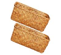 TOGEVAL Cestas de Almacenamiento Tejidas de Algas Marinas Naturales, Rectangulares Medianas Amarillas, 2 Piezas para Organización de Cocina, Sala y Escritorio, Contenedores Versátiles
