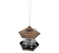 TOGEVAL Comedero Colgante para Pájaros Exterior Grande de Metal y Acrílico Transparente, Estilo Retro en Color Bronce Antiguo con Sombrilla, Adecuado para Jardín, Balcón y Patio