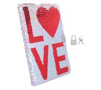 TOGEVAL Cuaderno de Lentejuelas con Patrón Love, Portátil Cerradura de Privacidad, Tamaño A5, Adecuado para Escribir y Dibujar, Diario Creativo para Niñas y Profesionales