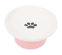 TOGEVAL Cuenco para Gatos De Cerámica Base Elevada, Tazón De Alimentación para Gatos De Interior, Diseño Antipolvo, Capacidad Grande, Color Rosa Huellas, Adecuado para Mascotas Domésticas