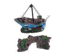 TOGEVAL Decoración Acuario Resina Barco Naufragio y Corteza Árbol Hueca Ornamentación Natural para Tanque Peces Camarones Reptiles Pequeños