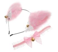 TOGEVAL Diadema Orejas Gato Encaje con Lazo y Campana de Accesorios Cosplay Femenino para Fiestas y Disfraces Incluye Gargantilla con Campanilla Rosa y Blanca Cómoda y Duradera para Uso