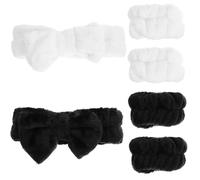 TOGEVAL Diadema para Lavarse la Cara Pajarita Negra y Blanca Banda Cabeza de Spa Set 6 Piezas 2 Diademas y 4 Pulseras Accesorios Flexibles para Cuidado Facial y Maquillaje