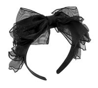 TOGEVAL Diadema Retro de Encaje Negro Lazo Grande y Doble Capa de Tul, Cómoda y Delicada para Cosplay y Actuaciones