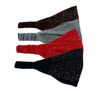 TOGEVAL Diademas Elásticas Cabello Diseño de Brillantes, 4 Piezas de Tela, Alta Elasticidad para Yoga y Cuidado Facial, Accesorios de Moda para Mujer