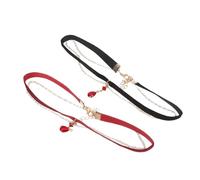 TOGEVAL Gargantilla de Clavícula Ajustable Colgante de Lágrima de Terciopelo 2 Piezas Negro y Burdeos Collar Gótico para Mujer Adecuado para Halloween y Eventos Renacentistas