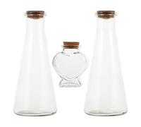 TOGEVAL Juego de 3 Botellas Decorativas de Vidrio Transparente para Ceremonia de Arena Tapón de Corcho Incluye 2 Botellas Cónicas Forma de Corazón Ideales como Obsequio para Bodas y