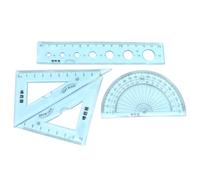 TOGEVAL Juego de 4 Reglas Flexibles Escolares de 15 Cm Transparentes Azules con Diseño Ondulado, Incluye Regla Recta, Escuadra, Cartabón y Transportador para Estudiantes y Manualidades