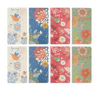 TOGEVAL Juego de 8 Cuadernos de Viaje con Páginas Interiores en Papel Kraft Diseño Retro de Flores y Pájaros Carmín Verde Vintage para Diario y Escritura Creativa