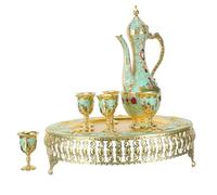 TOGEVAL Juego de Café Turco Vintage Metal con Tetera Jarra y Copa de Vino Bandeja Alta para Servir Té y Vino Diseño Castillo Clásico Color Azul para Reuniones y Fiestas