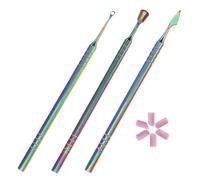 TOGEVAL Juego de Empujadores de Cutículas de Metal Angular Doble Cara, Kit Profesional de Manicura con 3 Colores Titanio, 6 Piedras de Pulido, Estuche Portátil de Pvc para Cuidado