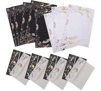 TOGEVAL Juego de Sobres y Papel de Carta Diseño Japonés y Sello Dorado, Papel Grueso para Correspondencia Formal, Sobres Negros para Cumpleaños y Buenos Deseos, Tamaño B6
