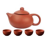 TOGEVAL Juego de Tetera Artesanal de Arcilla Morada Zisha, Tetera Cerámica 4 Tazas, Color Rojo Puro, Filtro Integrado para Infusión de Té Pu-erh, Set para Uso Doméstico y Ceremonias de Té