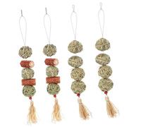 TOGEVAL Juguete Tejido para Morder para Conejos y Hámsteres Bola Colgante 4 Piezas 2 Bolas de Pasto para Jaula Accesorio Antiestrés para Animales Pequeños