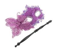 TOGEVAL Máscara de Media Cara para Fiestas con Palo, Máscara Veneciana de Cosplay Morada con Borlas, Accesorio Reutilizable para Carnaval, Mardi Gras y Eventos Festivos